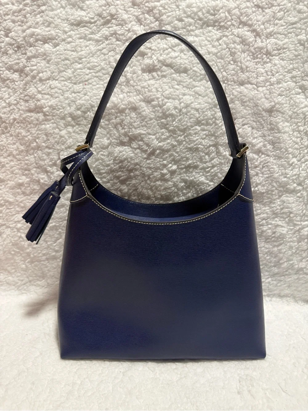 Dooney & Bourke Marine Blue Leather Hobo Bag with Tassel